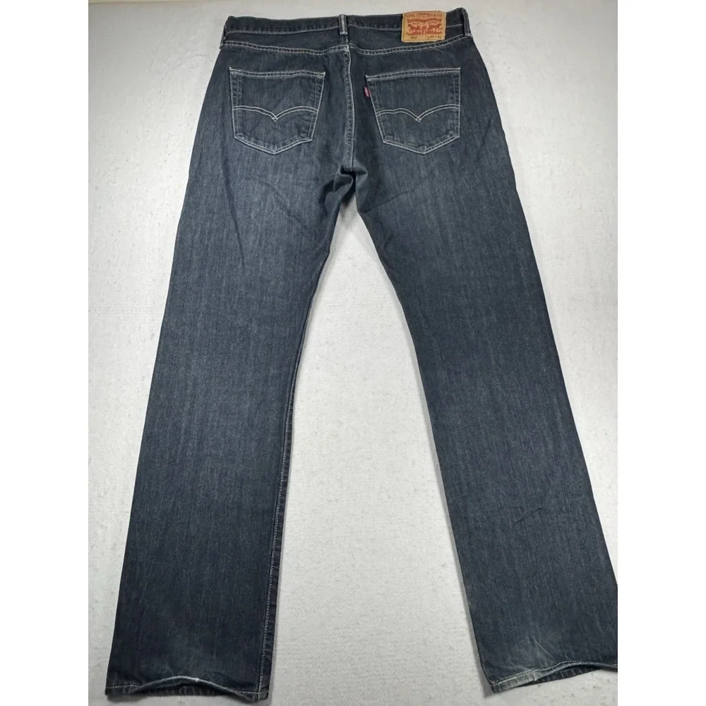 Levis 501 Jeans Men 34x32 Button Fly Dark Wash‎ Blue Denim Straight Original Fit